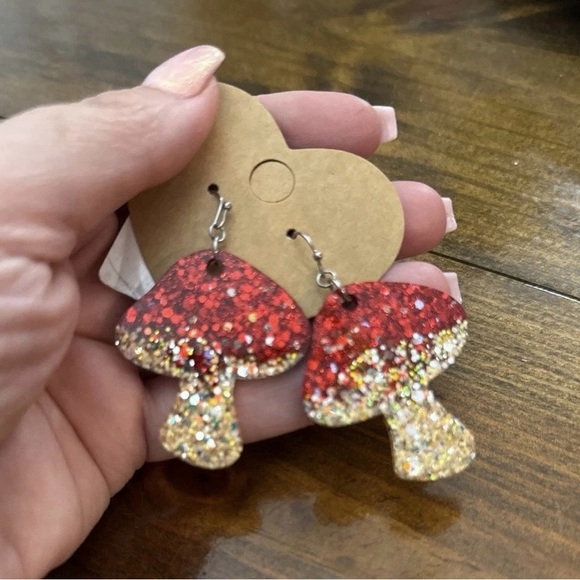 Glittery Mushroom 🍄 Earrings - Picture 4 of 4